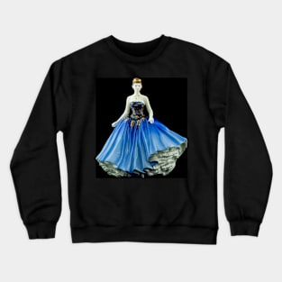 Bone China Figurine wearing a Blue Dress Crewneck Sweatshirt